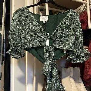 J.O.A. Dark Green Patterned Blouse